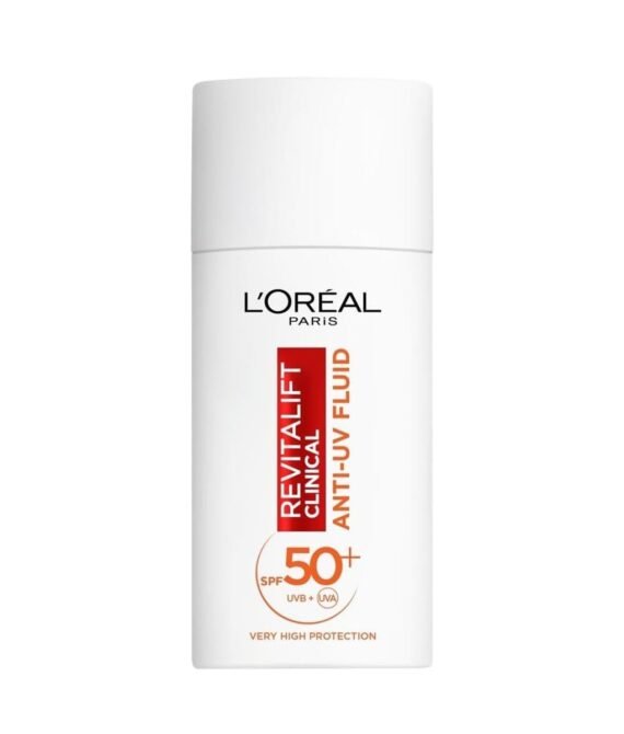 L’Oréal Paris Revitalift Clinical SPF 50+ Invisible UV Fluid, Protect, Prevent and Improve Ageing Signs, Non-Oily Formula for All Skin Tones, Advanced UV Protection and Antioxidant Vitamin C, 50ml