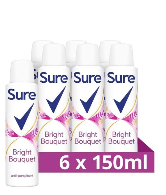 Sure Bright Bouquet Anti-perspirant Aerosol pack of 6 48h protection against sweat and odour MotionSense technology deodorant 150 ml